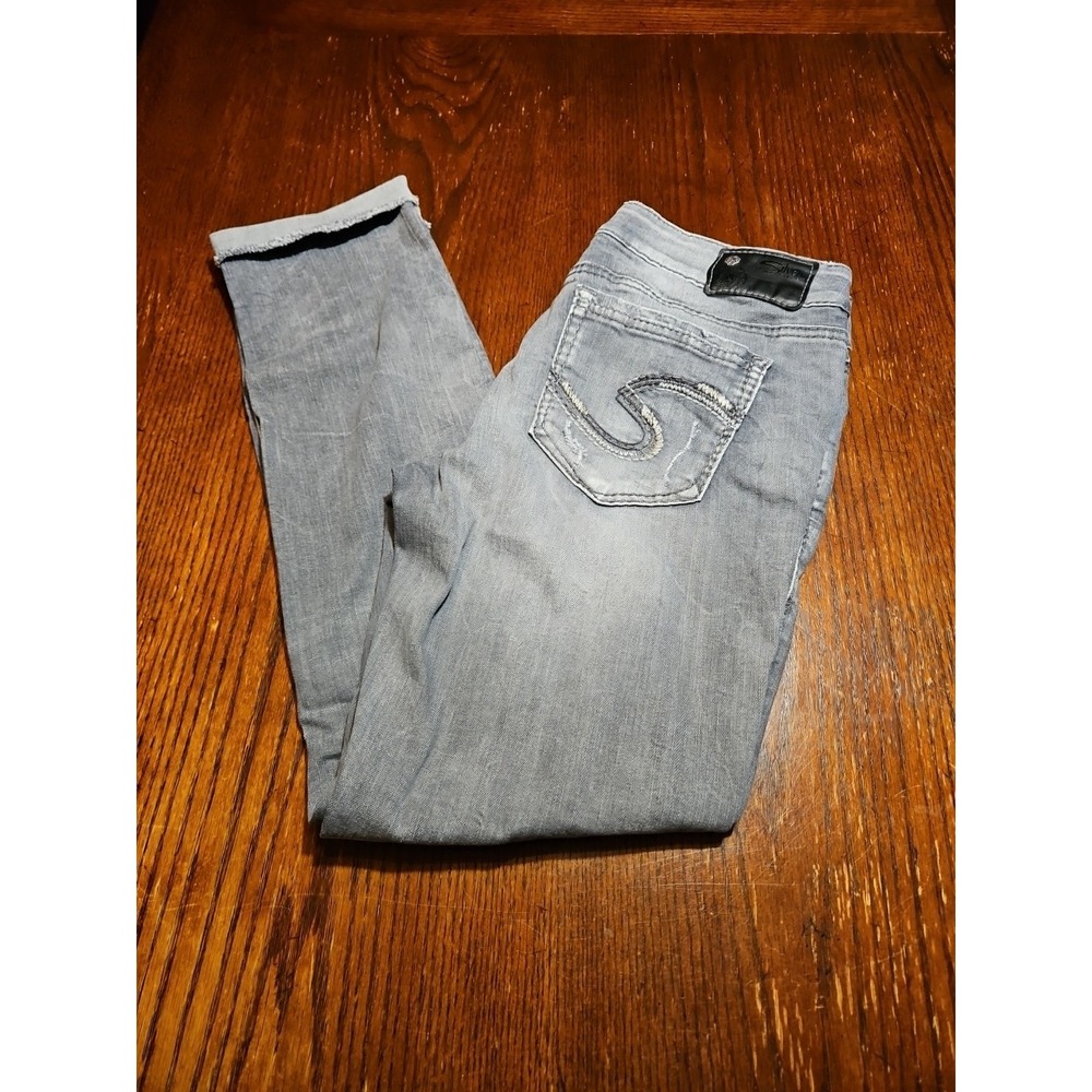 Silver Suki Jeans Mid Ankle Slim Gray Denim Stretch Distressed 28WX26L (A772)